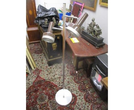 A retro twin bulb standard lamp with a chrome column and an index file 