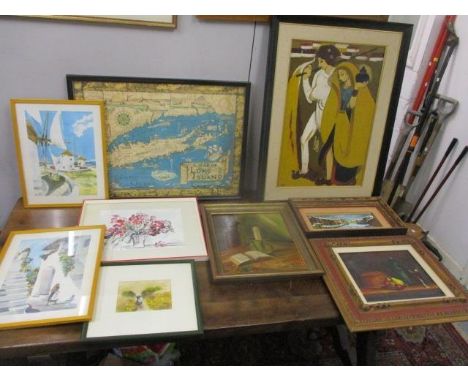 Pictures to include an Indian School - a portrait of a man and woman, still lifes, a street scene and others 