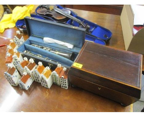 Thirteen Heerengracht Delft model houses, a Regency rosewood work box and a Besson &amp; Co clarinet in a case 