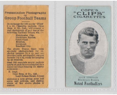 Cigarette cards, Cope's, Paper exchange advert for Noted Footballers Clip's circa 1910, sold with Noted Footballers (Clip's, 