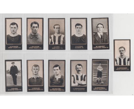 Cigarette cards, Smith's, Footballers (Titled, light blue backs), 11 type cards, all Midlands teams, Derby County (3) Bloomer