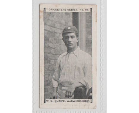 Cigarette card, Gabriel, Cricketer Series, type card, no 12, W.G. Quaife, Warwickshire (gd) (1)