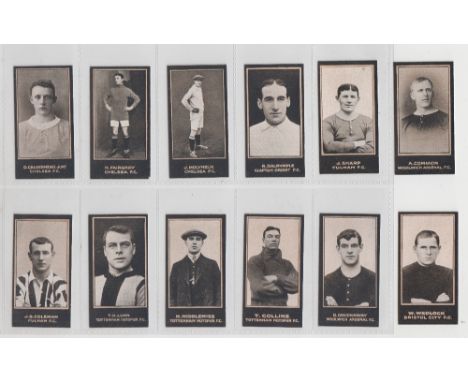 Cigarette cards, Smith's, Footballers (Titled, light blue backs), 12 type cards, mostly London teams, Chelsea (3), Calderhead