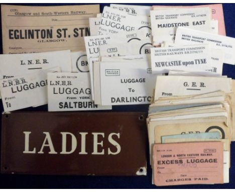 Railwayana, enamel railway sign 'Ladies' (approx. size 7" x 3") together with 150+ rail luggage labels most dating from the f