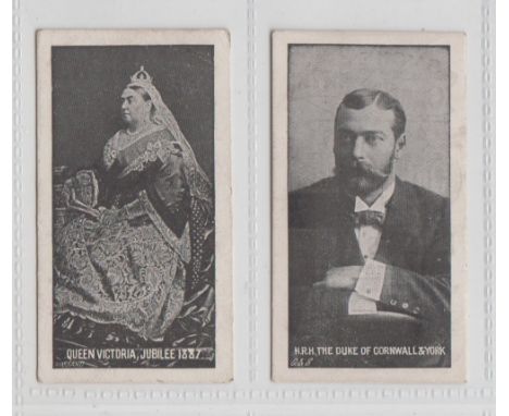 Cigarette cards, Charlesworth &amp; Austin, British Royal Family, two cards, Queen Victoria Jubilee 1887 &amp; H.R.H. Duke of