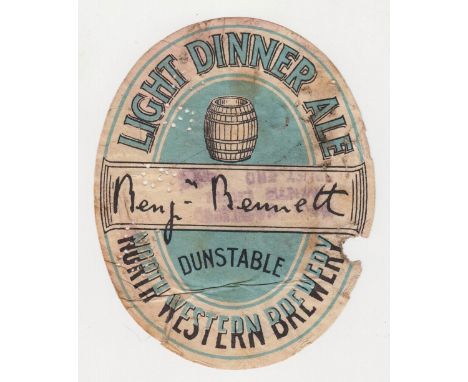 Beer label, Benj Bennett, North Western Brewery, Dunstable, Light Dinner Ale, v.o, 85mm high (right edge piece missing, worn)