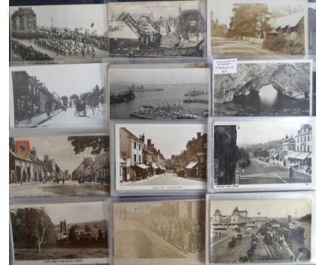 Postcards, Dorset, RP's &amp; printed, inc. Poole, Weymouth, Dorchester, Blandford Forum, Bridport Infant School fire 1906, m
