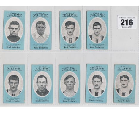 Cigarette cards, Cope's Noted Footballers, (Clip's 500 subjects), Grimsby Town, 9 cards, nos 391-399 inclusive (2 fair, rest 