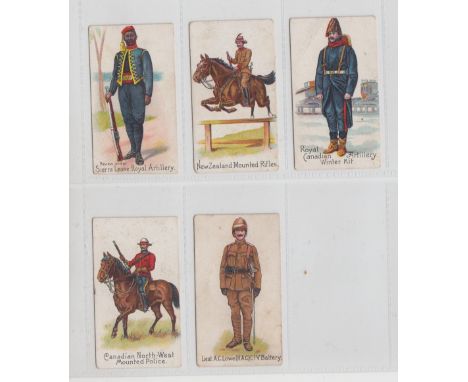 Cigarette cards, Charlesworth &amp; Austin, Colonial Troops, all black back, 5 cards, Sierra Leone Royal Artillery, New Zeala