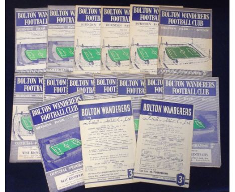Football programmes, Bolton Wanderers, a collection of 16 home programmes 1953/4 - 1964/5 inc. Portsmouth FAC 53/4, Mancheste