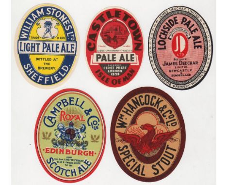 Beer labels, a selection of 5 vertical oval labels including Wm Hancock &amp; Co Ltd Special Stout &amp; William Stones Ltd, 