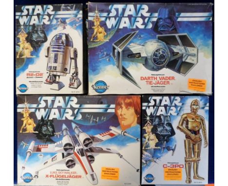 Kenner Star Wars Model Kits, 4 boxes of unmade models comprising R2-D2, Darth Vader's Tie-Fighter, C-3PO, Luke Skywalker's X-