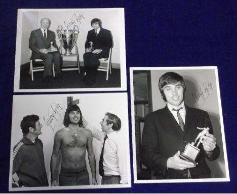 Football autographs, George Best, Manchester United, three, 8x10", b/w photographs being later reprints taken from earlier or