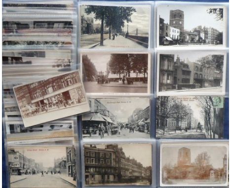 Postcards, London suburbs, a collection of approx. 100 cards of Chelsea and its environs with many RP's inc. First Church of 
