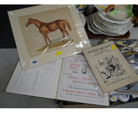 Unframed but mounted horse print entitled 'Energy' together with a vintage copy of The Velvet Blotter & Atlas together with a