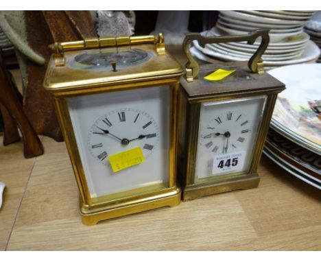 A Swansea Goldsmith's brass carriage clock together with another (A/F)