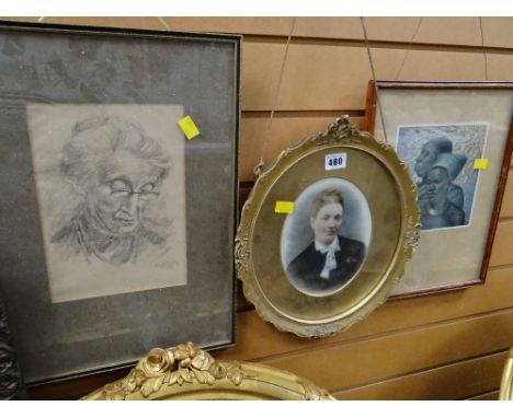 A framed signed TRETCHIKOFF print entitled 'Zulu Couple' together with an oval head & shoulders portrait of an Edwardian fema