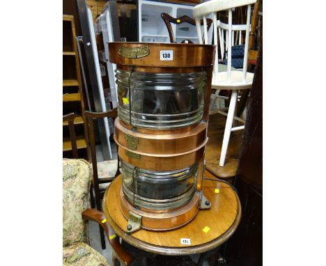A copper & glass ship's mast head lamp from the MV Geestland, previously working out of Barry Docks (converted for domestic u