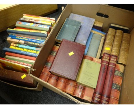 Three various boxes of books including vintage boys annuals, The Hotspur, Bonanza, Champion the Wonder Horse etc together wit