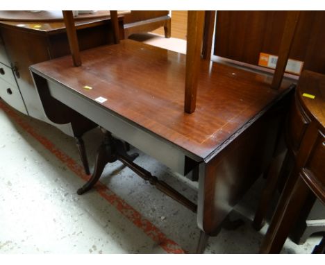 A reproduction mahogany drop-end sofa table