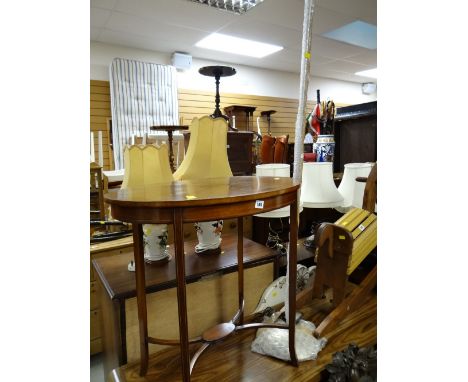 A mahogany & inlaid oval lamp table together with modern IKEA up lighter 