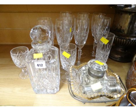 Cut glass decanter, champagne flutes etc