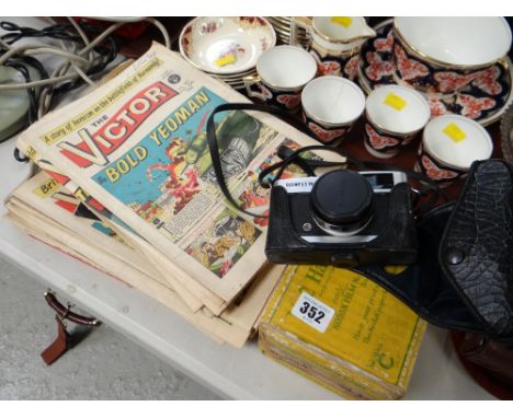 A parcel of vintage Victor comics, mainly 1966 together with a vintage Olympus Trip35 camera & a boxed Kodak no.2 Hawk-Eye ca