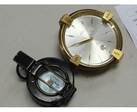 A military compass & presentation Swiza, calendar, desk clock with inscription