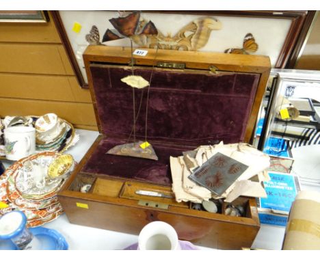 Vintage writing slope, copper specimen plates, mirrored pictures etc