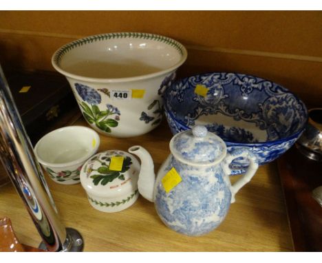 A Portmeirion 'Botanic Garden' planter / bowl together with a ramekin & scented candle, blue & white decorated bowl etc