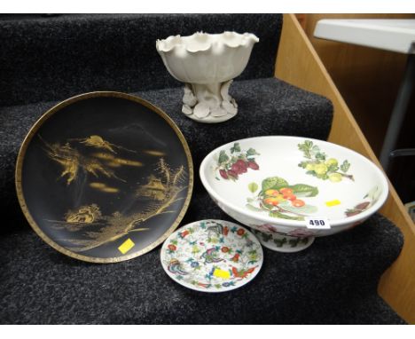 Portmeirion 'Pomona' table centre bowl, Japanese gilt decorated wall plate, W M Hong Kong Blanc de Chine bowl etc