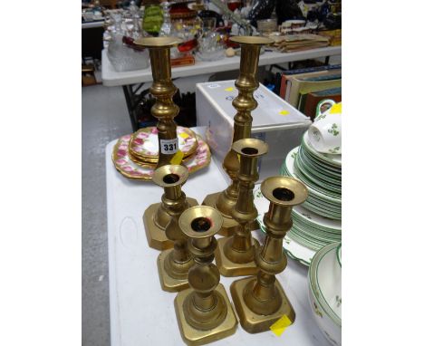 Three pairs of vintage brass candlesticks