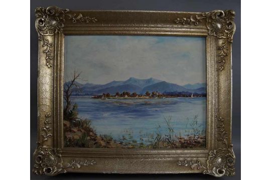 Alfred Schmidt 1867 1956 Chiemseelandschaft Ol Auf Leinwand Gerahmt Signiert 57x66 Cm 17