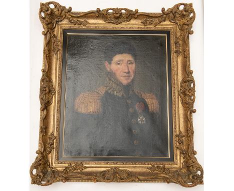 A 19th century oil on canvas portrait of a French  officer, stated by vendor to be General Nicholas Charles Victor Oudinot, h