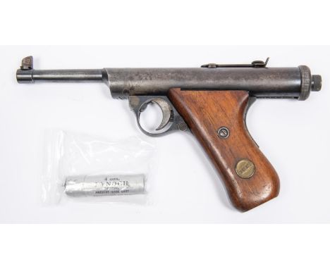 A .177" Haenel Mod 28-R rifled repeater air pistol, number 315, the air chamber marked "Haenel Mod 28-R, Brit Pat No 277265, 
