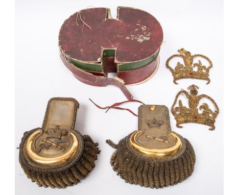 A pair of early 19th century British officer's bullion epaulettes, set up as General Officer but mismatched placing of rank i