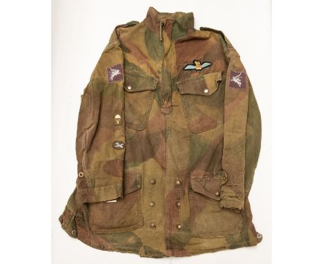A scarce WWII Airborne Troops Dennison smock, camouflage with half zip and crotch gussett strap, Pegasus Airborne Divisional 