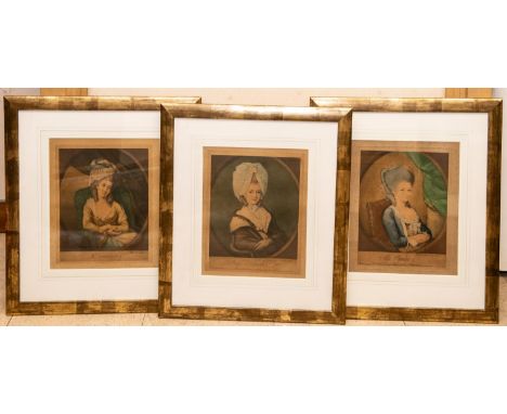A set of 7 prints of Georgian ladies, 20" x 17" framed and glazed. GC £30-40 