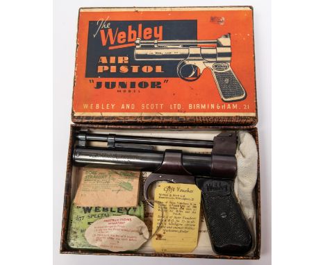 A good post 1958 .177" smooth bore Webley Junior air pistol, number 904 at front but numbered 22 beneath left grip. GWO &amp;