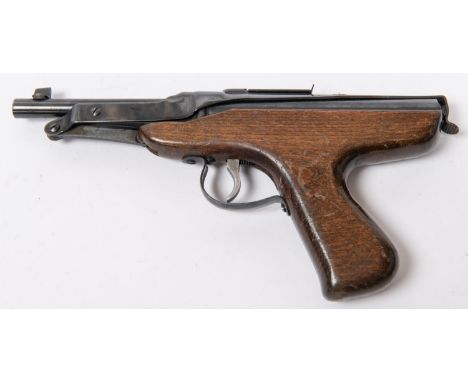 A .177" German Diana Mark IV top lever air pistol, with "Huntress" trade mark on the cocking lever and one piece beech stock.
