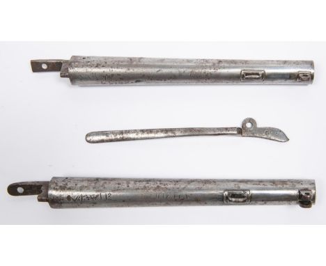 A detached barrel from a .65" New Land Pattern flintlock pistol, 8¾" with ordnance proofs; a similar EIC barrel, 9", with Lon