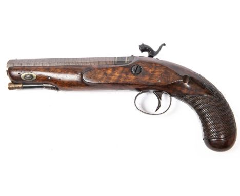 A 24 bore percussion holster or large travelling pistol by Smith, 11" overall, octagonal twist barrel 6" engraved "London" in