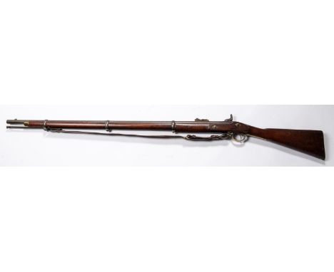 A .577" Enfield pattern 1853 percussion rifle, the breech having ordnance proofs and government sale marks, the lock marked w