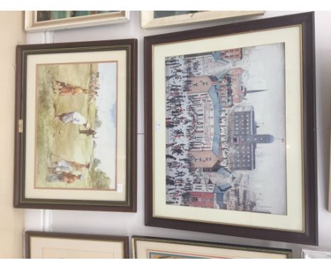 A colour print after L S Lowry; together with a golfing example 'The Long Chip'