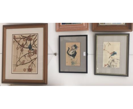 Hu Dao Yun (Chinese, 20th century): Two watercolours of animal subjects; together with a hand signed print by James Williamso