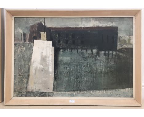 James R. Barclay (Scottish, b. 1932): Boat shed, St Monace, oil on canvas, signed lower left, H 59 x W 86 cm
