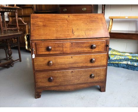 Victorian mahogany bureau, fall flap front with fitted interior above three long draws, on bracket feet, 95cm in length, 106c