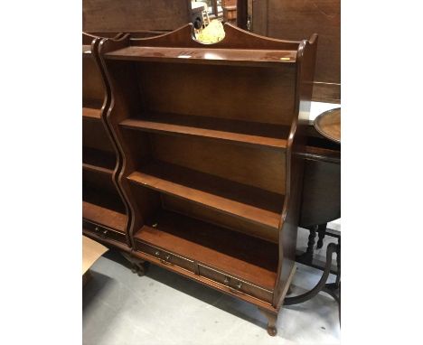 Pair Georgian -style mahogany waterfall bookcases each with two drawers raised on cabriole legs, each 76cm in length, 114cm i