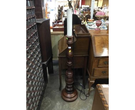 Ecclesiastical style walnut standard lamp, 161cm in overall height
