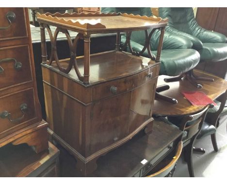 Reproduction Yew Wood side cabinet with raised gallery top, singe draw below and pair of panelled doors on bracket feet, 60cm